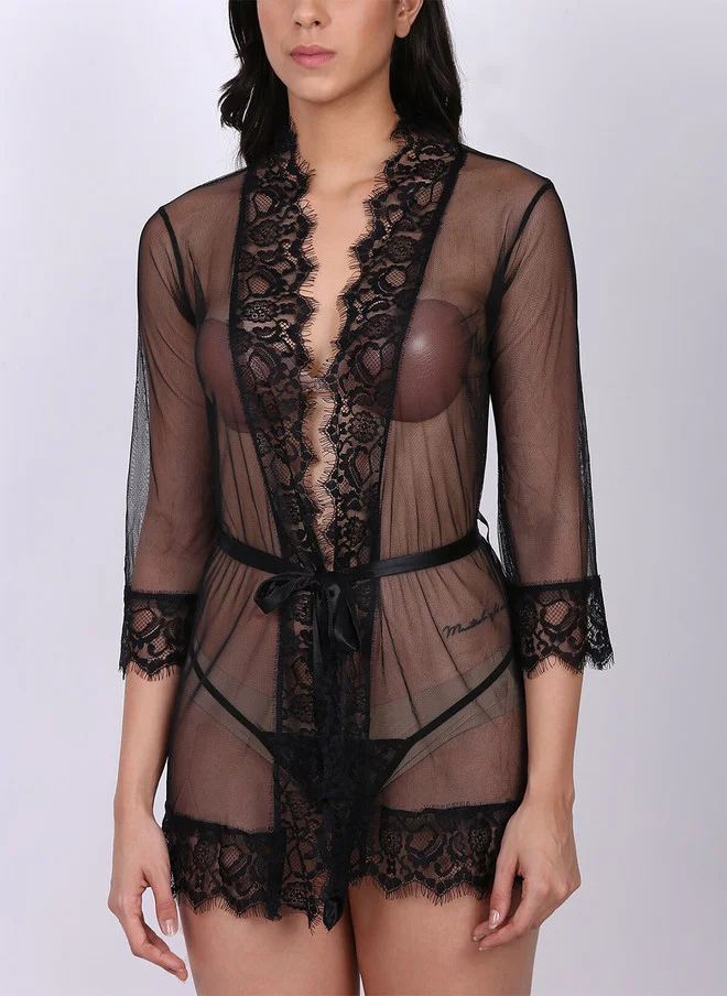 Laceandme Laceandme Black Self Design Baby Doll